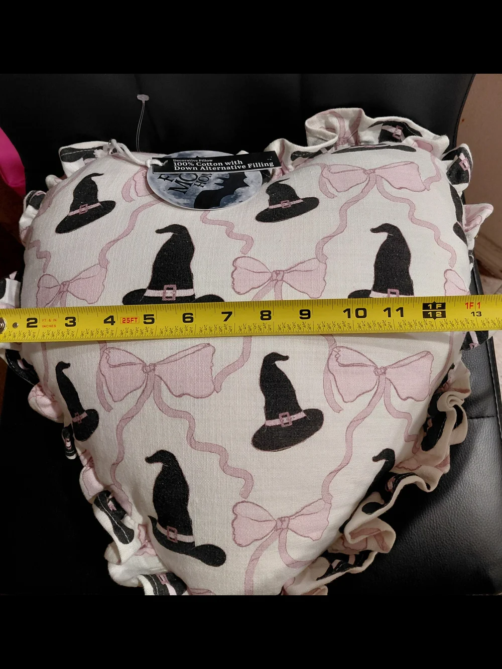 Heart Shaped Witch Hat Print Pillow - Pink & Black